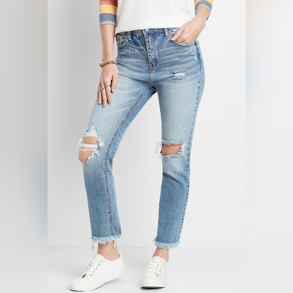 KanCan Vintage High Rise Destructed Slim Straight Ankle Jean